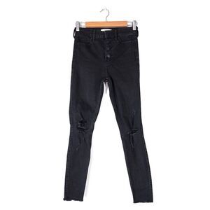 ABERCROMBIE and FITCH High Rise Raw Hem Distressed Super Skinny Jeans Black 25